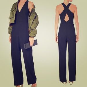 Intermix black deep v cross back jumpsuit